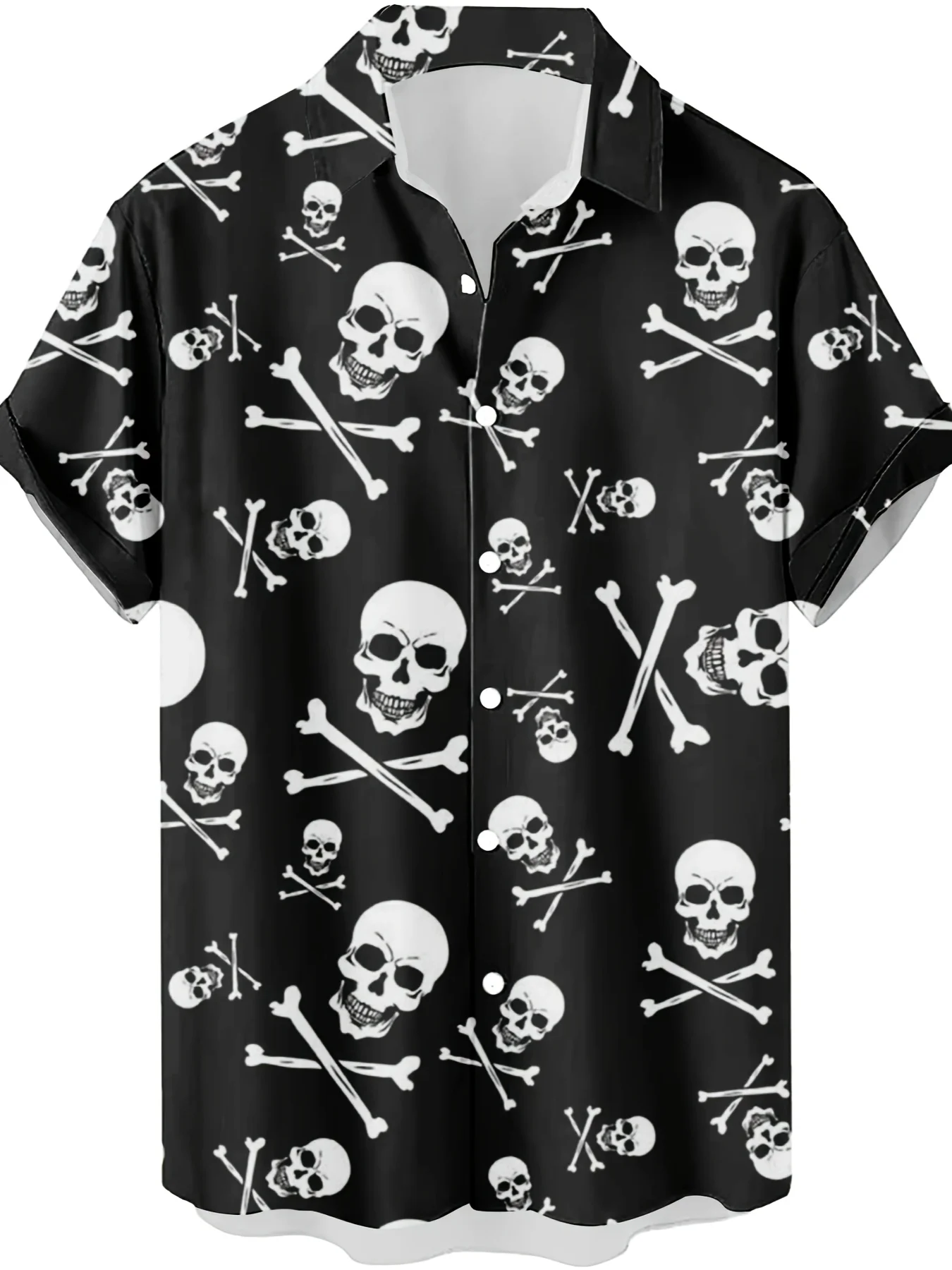Vintage Hawaiian Floral Shirt - Vintage Horror Totenkopf-Hawaiihemd für Herren, Kurzarm-Knopfleiste,