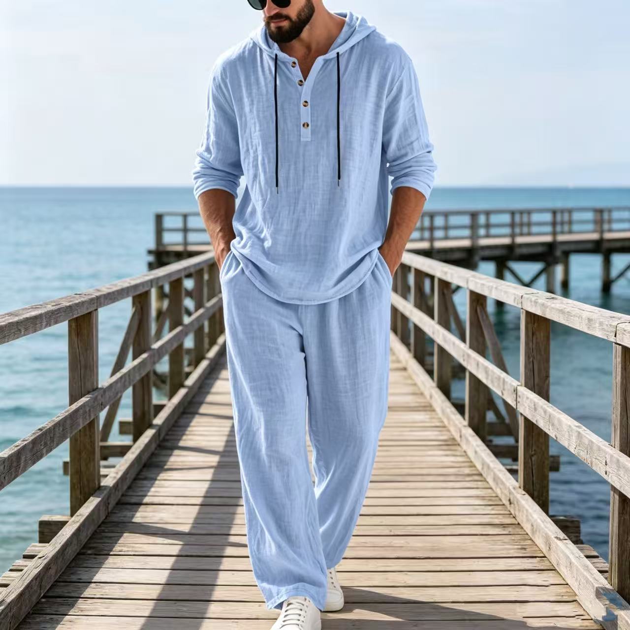 Mens Linen Shirt Long Sleeve - 2026 Cross-Border Frühling und Herbst Leinen