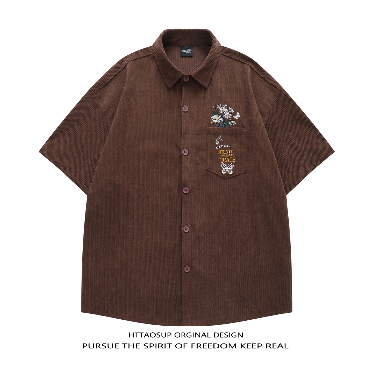 Corduroy Button Up Shirt Men - HTTAOSUP 2026 Herren Kurzarm-Cordhemd mit Stickerei,