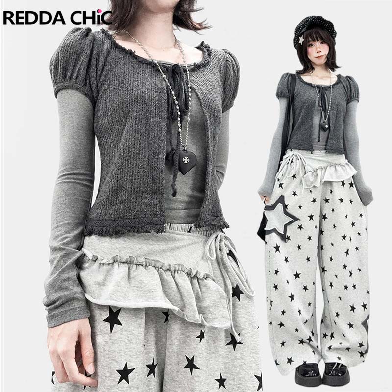T-Shirts - REDDACHiC Cardigan-Oberteil mit Puffärmeln, zweiteiliges Set