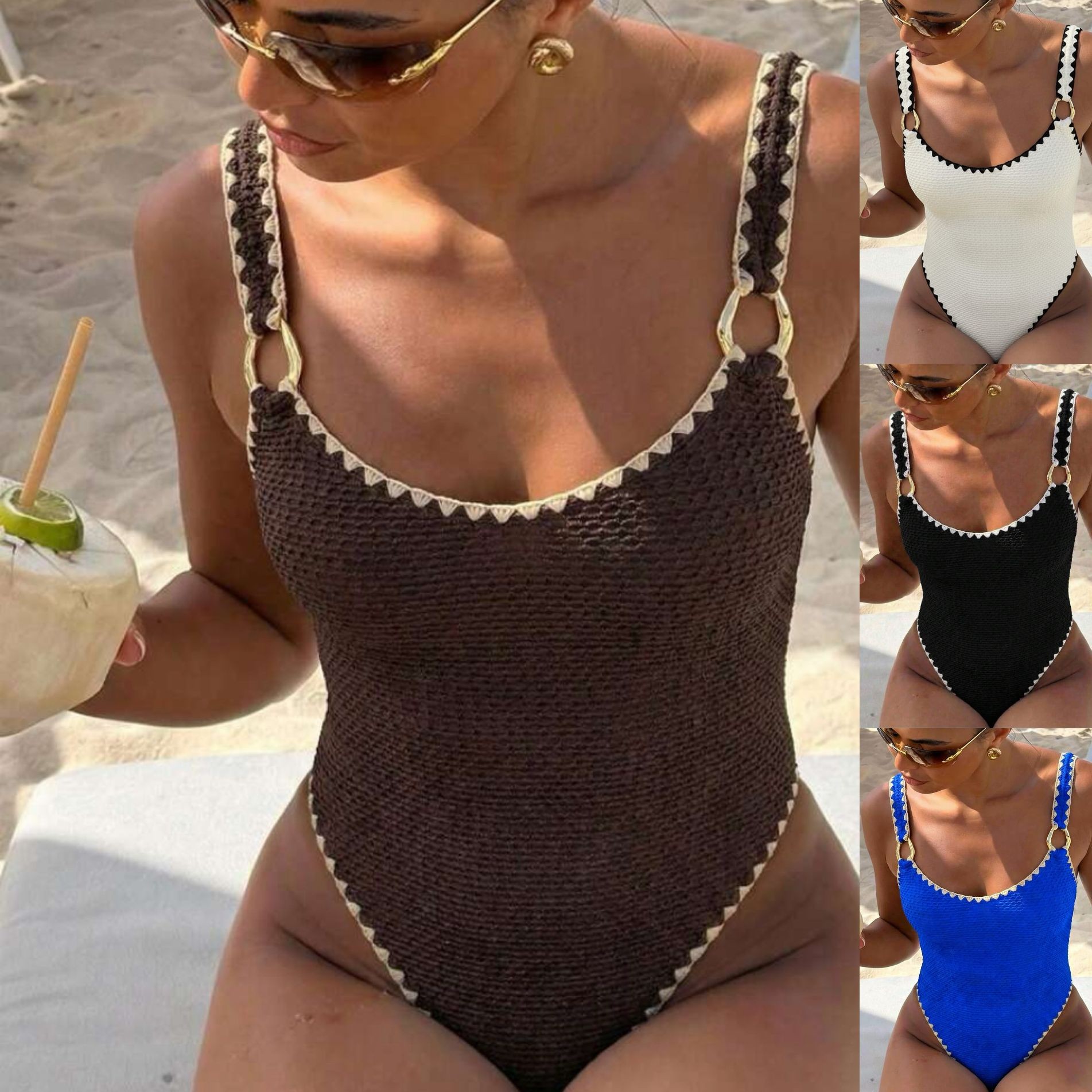 Suits - Damen-Bademode, Badeanzug, ärmellos, einfarbig, hohe Taille,