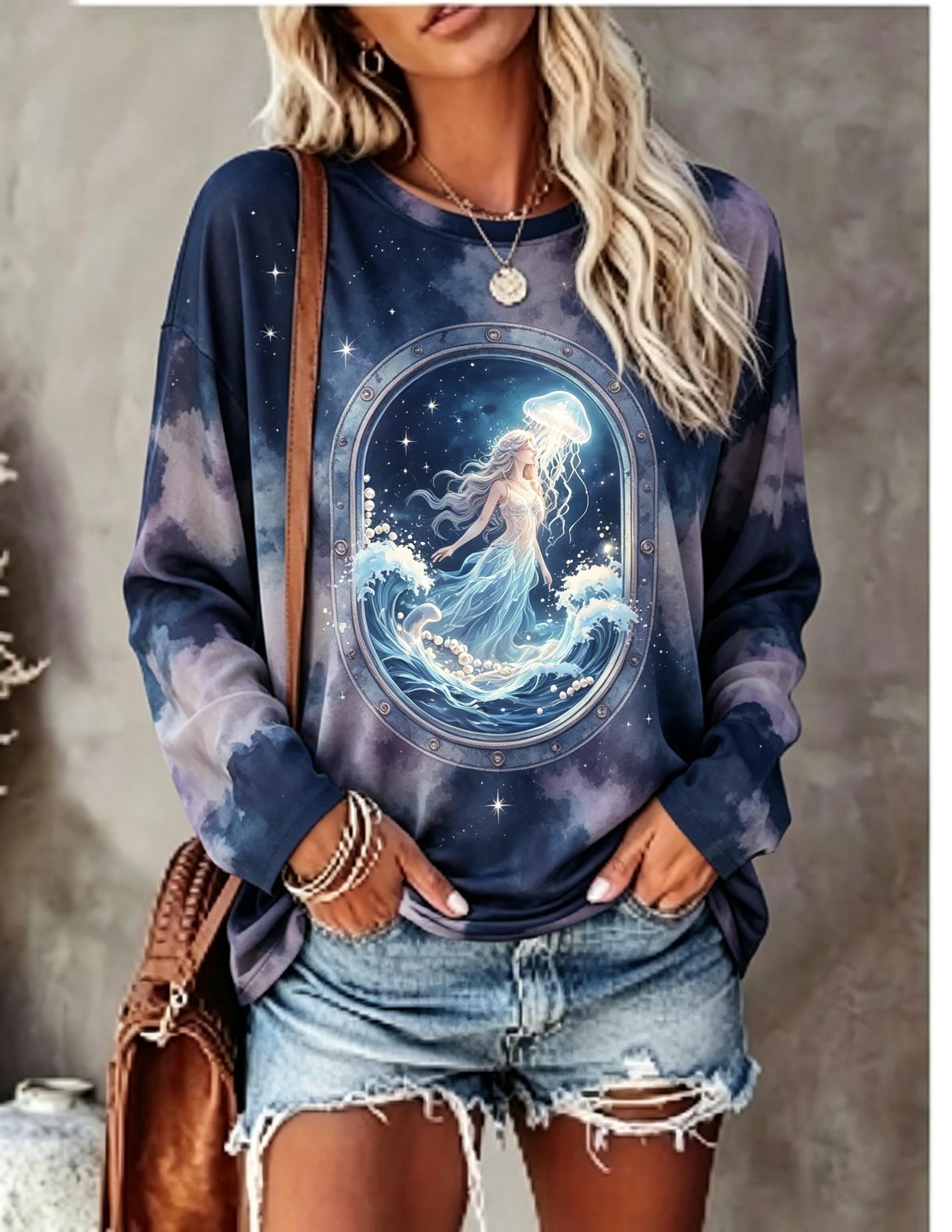Damen-Langarm-T-Shirt mit Meer – T-Shirts Bewertung und Preis