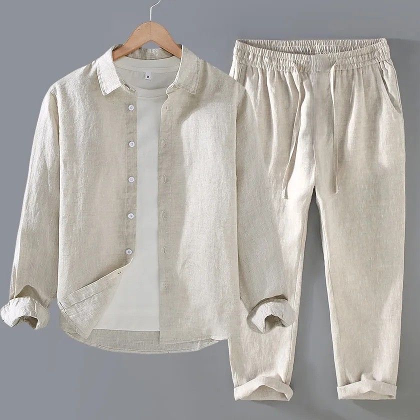 Weißes Leinen-Set Locker Sitze – Mens Linen Shirt Long Sleeve Bewertung und Preis