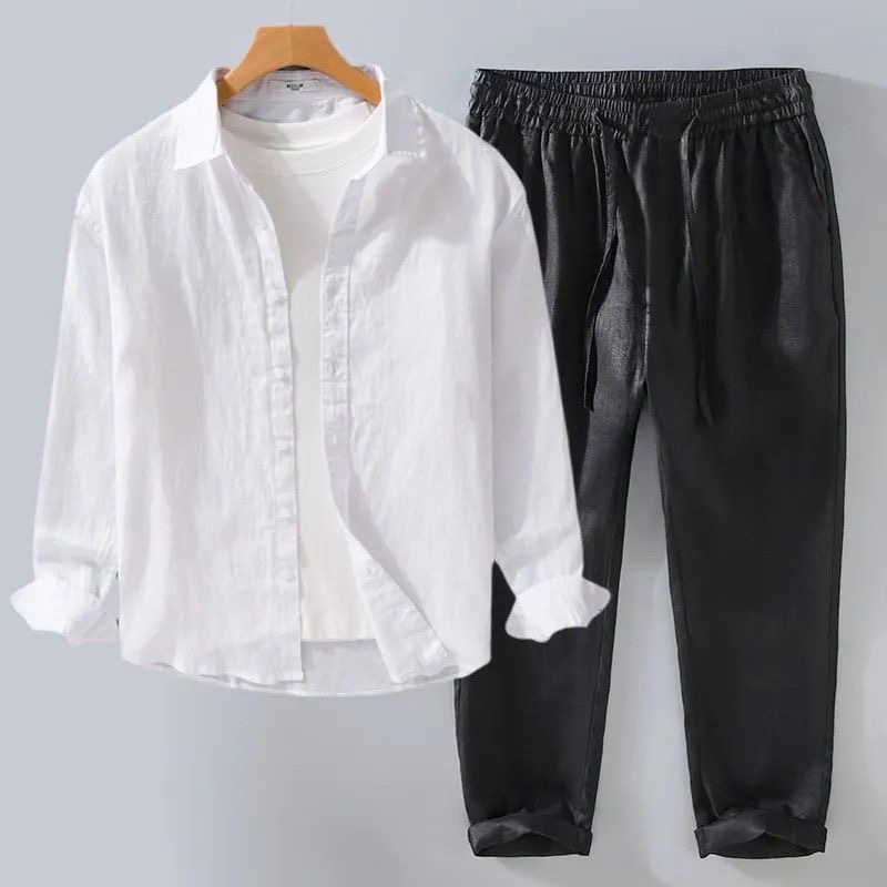 Weißes Leinen-Set Locker Sitze – Mens Linen Shirt Long Sleeve Bewertung und Preis