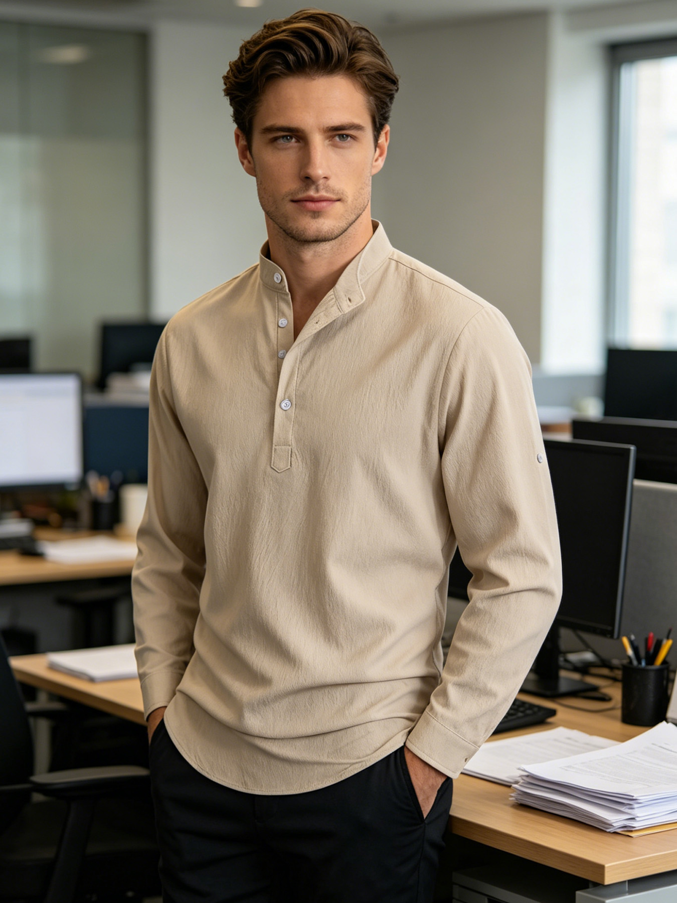 Neues Herren-Leinen-Langarm-T- – Mens Linen Shirt Long Sleeve Bewertung und Preis
